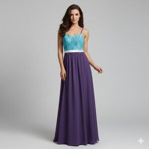Chic Turquoise and Purple Lace Formal Dress